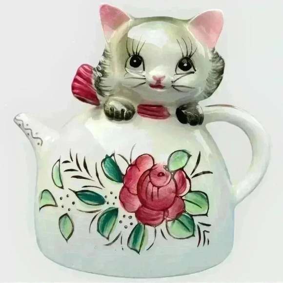 Vintage pair of 2 kittens in teapot planters vases - Picture 3 of 9